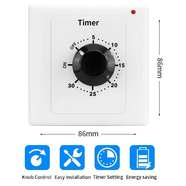 AC 220V 15A Smart Mekanisk Timer med Nedtelling, 86-Tasters Bryter og Kontrollknapp (30 min)