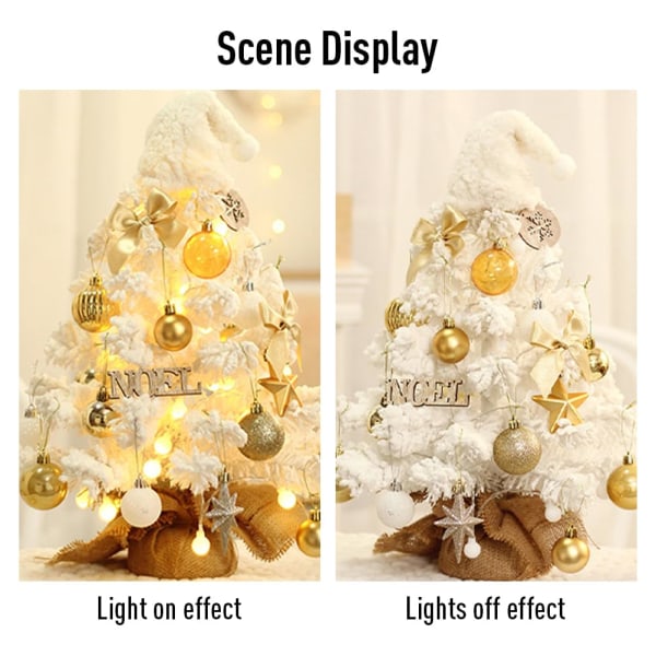 20-tums bordsskiva mini julgran med LED-ljus miniatyr julgran med hängande prydnader Konstgjorda DIY juldekorationer