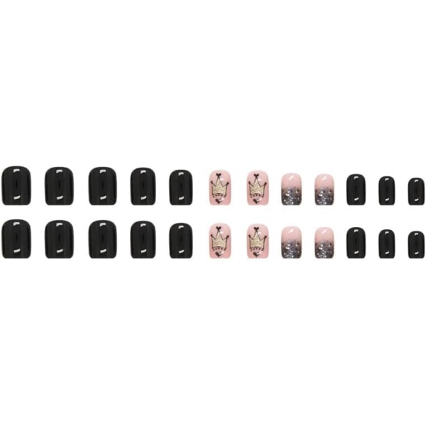 24 stk falske negler - Almond Square Press på negler - Full Cover Acrylic falske negler med lim - Franske falske negler Stick på negler  (Black Crown Style)
