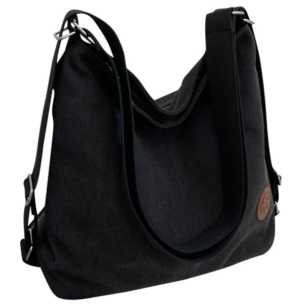 Kvinnor Canvas Handväska Vintage Top Handle Tote Bag Multi-Functional Casual Tote Bag Skolväska, svart Black