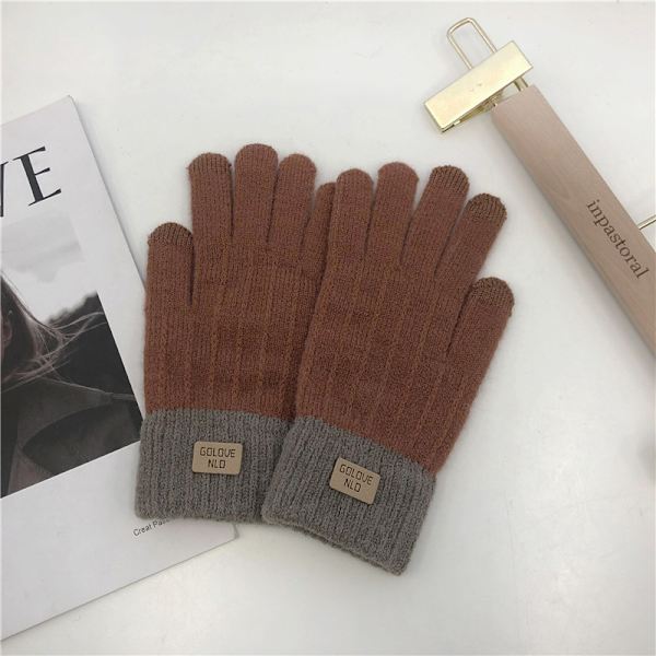 Damehansker Vinter Touch Screen Strikkede Varme Hansker，Elastiske Varme Fleece Anti-slip Arbeidsløpende Hansker for kvinner, Vinterhansker Caramel