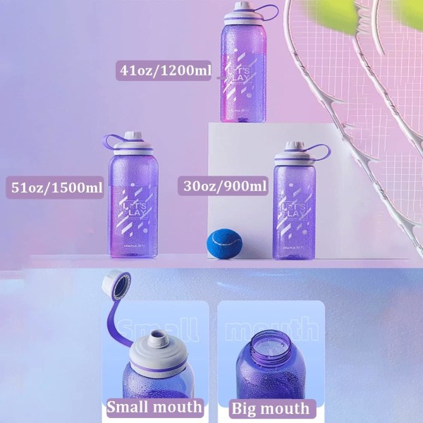 Matkailu 51oz/1000ml vesipullot hanallisella kannella puolen gallonan vesipullo urheiluvesipullo suuri vesipullo Purple