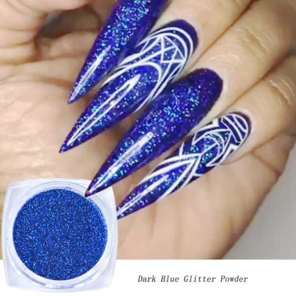 Holografisk negleglimmer charme 6 krukker, farverige blå, sorte, lilla neglekunst pulver håndværk pailletter støvlaser superfin kosmetisk pulver neglepigment