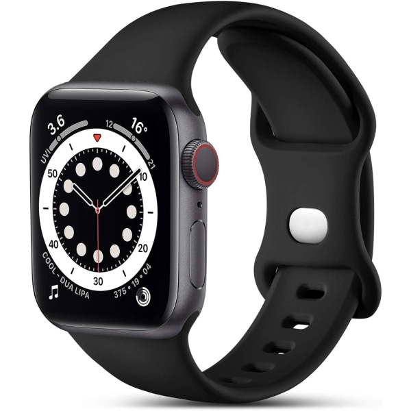 Apple Watch-armband 41 mm 40 mm 38 mm, silikon sportband ersättningsarmband kompatibelt med Apple Watch Series 9 8 7 6 5 4 3 2 1 SE-armband, S/M, svart Black S/M