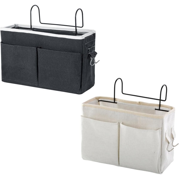 2 stk. væghængt organizer taske med lommer, stof opbevaringspose kurv vandtæt til køkken, soveværelse, kontor, campingvogn (sort+hvid) Black ,white