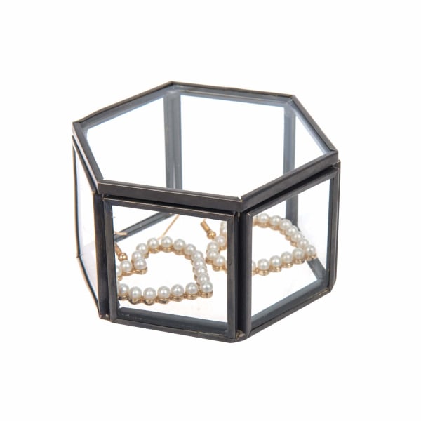 Ringbox ringbox glas smyckeskrin geometrisk förvaring ringar örhängen kedjor för vardagsrum bröllop black
