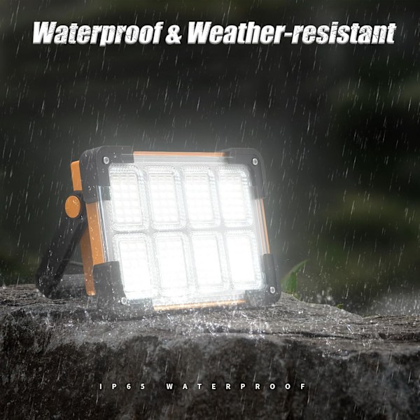Solar Oppladbar LED Spot, 4 Moduser Oppladbar LED Utendørslys, Vanntett Bærbar Arbeidslys for Camping, Hage, Fiske [Energiklasse E]