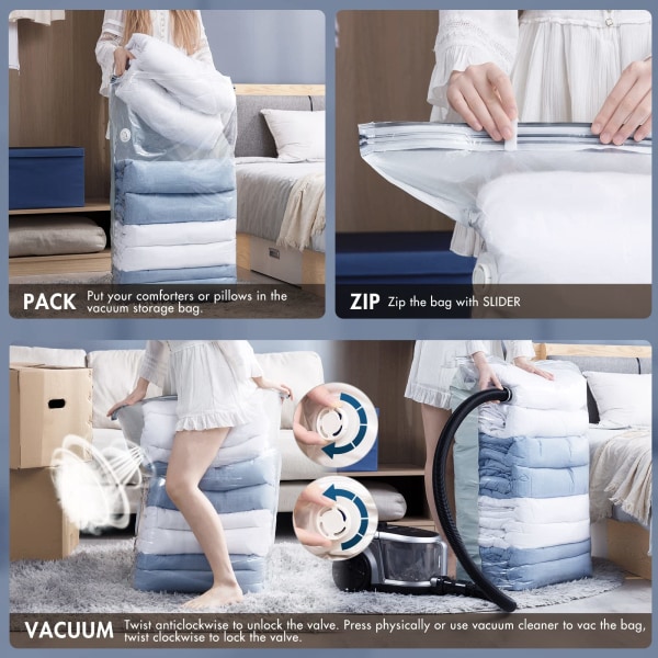 Kuber vakuumpåsar för kläder, Jumbo 2-pack (80x100x38cm), extra stora vakuumpåsar för kläder för täcken, filtar, sängkläder, täcken