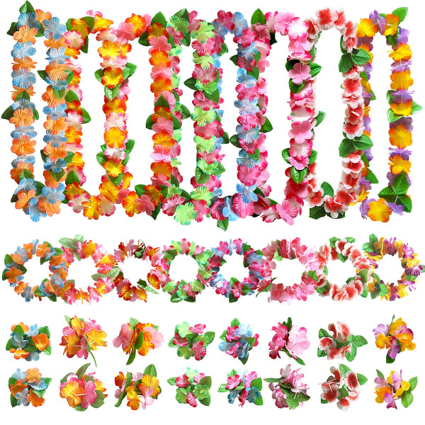 32 stk Hawaii festdekorationer, Hawaii blomsterhalskæde med blomsterarmbånd pandebånd, til tropisk Hawaii festtema strandfest