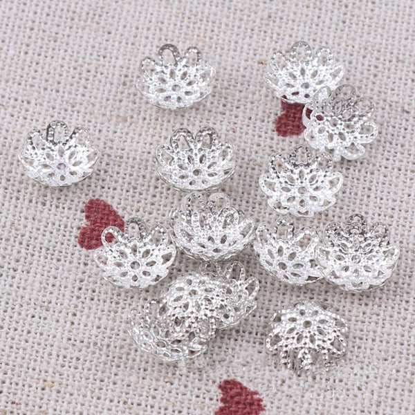 500 stk 10mm gullfargede blomsterperlehetter hule blomsterperlehetter for smykkeproduksjon (sølv) Silver