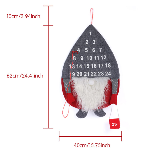 Julefilt adventskalender 2022,Væghængende julenedtællingskalender med lommer 24 dages lommer juledekoration nytårsgave Gray