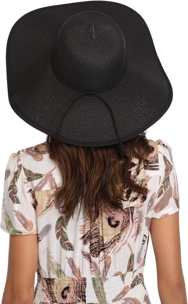 Dame 5,5 tommer bred skygge stråhat floppy foldbar rulle op cap strand solhat