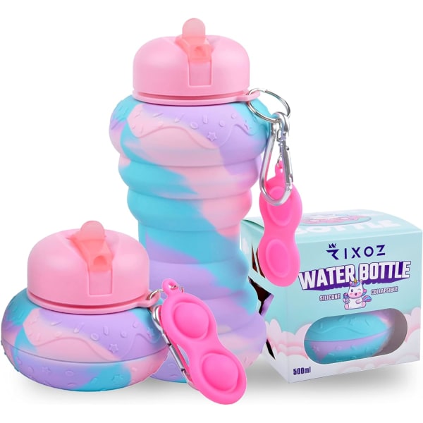 Donut vannflaske - 500 ml silikon sammenleggbar smultring vannflaske med fidget leketøy for barn