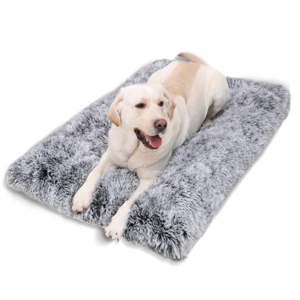 Extra stor hundsäng tvättbar hundlåda madrass lugnande fluffiga ångestdämpande hundsängar lyxig plysch hundmatta med halkfri botten, 122x 80x7cm