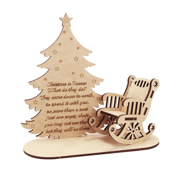 Joulun muistokynttiläkoriste - puinen maalaismainen kynttilänjalka henkilökohtaisella tuolilla, Hyvää joulua taivaassa muistokynttilä, M, puun väri