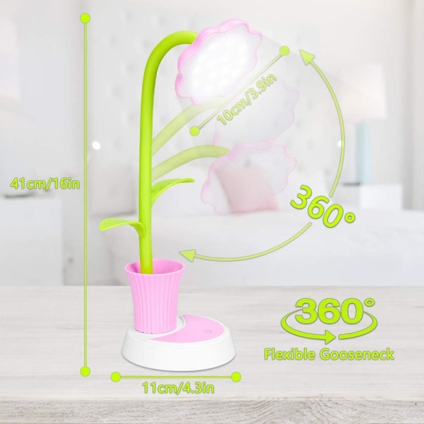 Børne skrivebordslampe, LED skrivebordslampe, berøringsfølsom dæmpbar senglampe, øjenlæselampe med penneholder (Pink) Pink