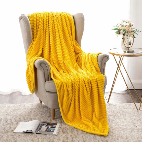 Gosig filt fleece filt flanell filt pompom enfärgade filtar överkast sofffilt filt säng soffa sovrum kontor yellow