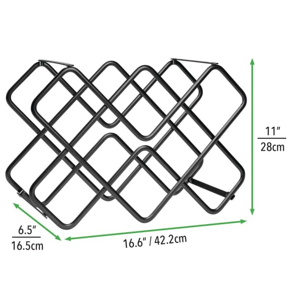 Sæt med 2 vin- og flaskeholdere - smuk vinreol med 3 niveauer lavet af metal til op til 16 flasker - fritstående hylde til vinflasker - sort