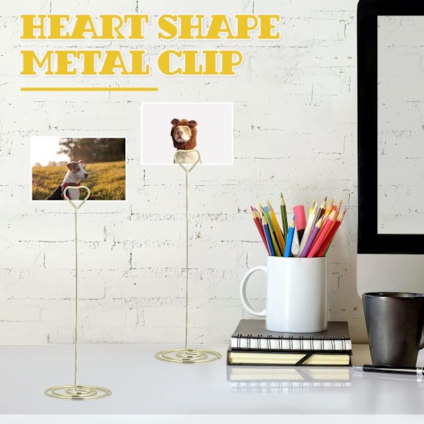 Hjerteformet bordkort memoholder noteklips 10 stk. (guld)