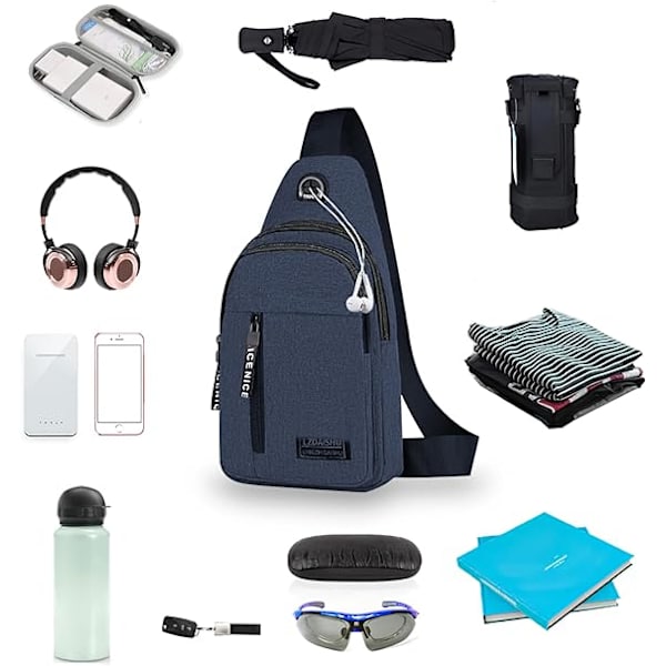 Liten ryggsäck för män, lätt nylon sling ryggsäck väska stöldskydd casual män kvinnor bröstväska för vandring cykling utomhus resor (blå) Blue