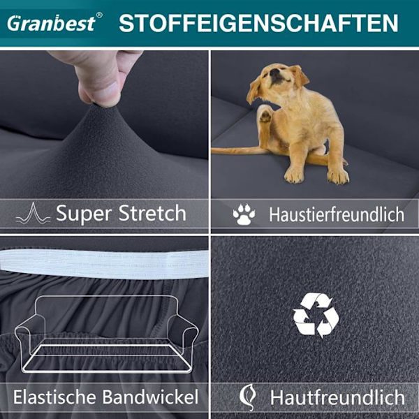 Stretch Sofföverdrag 2-sits, Allomfattande Halkfritt Sofföverdrag, Möbelöverdrag (2-sits, Grå)