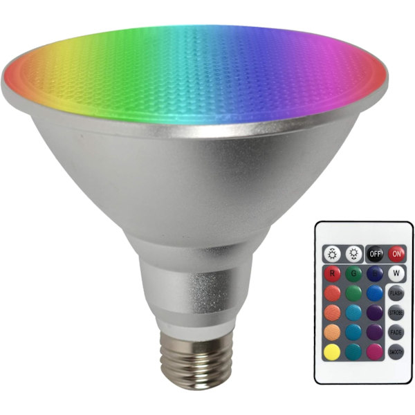 Par38 Led-lamppu, väriä vaihtava himmennettävä 30W E27 Kaukosäädin + RGB-värit, vedenpitävä lamppu kodin Halloween-joulujuhlan koristeluun
