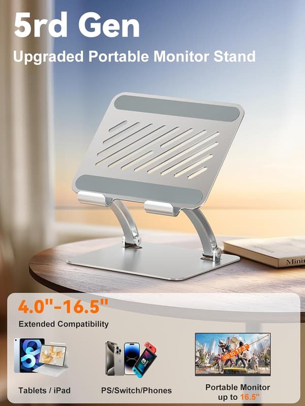 1 st Tabletthållare, Dubbel Stång Justerbart Aluminium Skrivbordsställ, Kompatibel med 4.7-16.5\" iPads etc (silver)