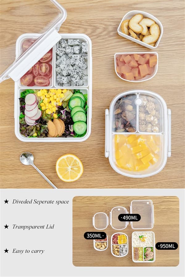 Divided Lunch Box, 2 roms matboks for barn og voksne, matbeholdere for skolearbeid, reiser - 950 ml