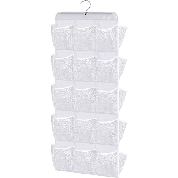 30 store lommer sko hængende opbevaring arrangør til garderobe skinne rack dobbeltsidet med roterende bøjle mesh sko arrangør, hvid White