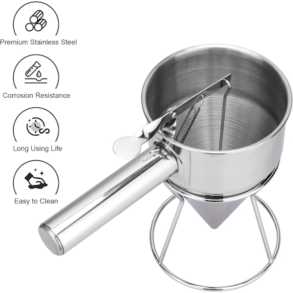 Pandekagedej Dispenser, Rustfrit Stål Traktbagedispenser med Stativ, Lille