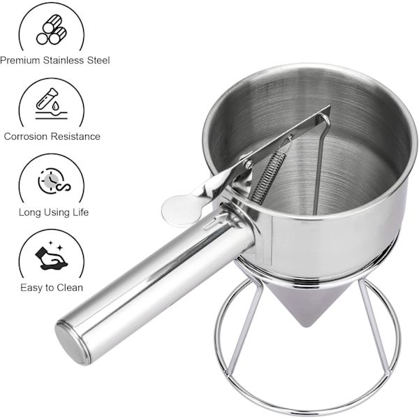 Pankakebatter Dispenser, Rustfritt Stål Traktkake Dispenser med Stativ, Liten