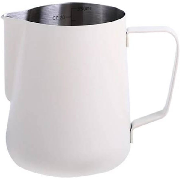 Rustfritt stål espressokanne for steaming, melkeskummerkanne for espressomaskiner, cappuccino latte art, hvit, 350 ml