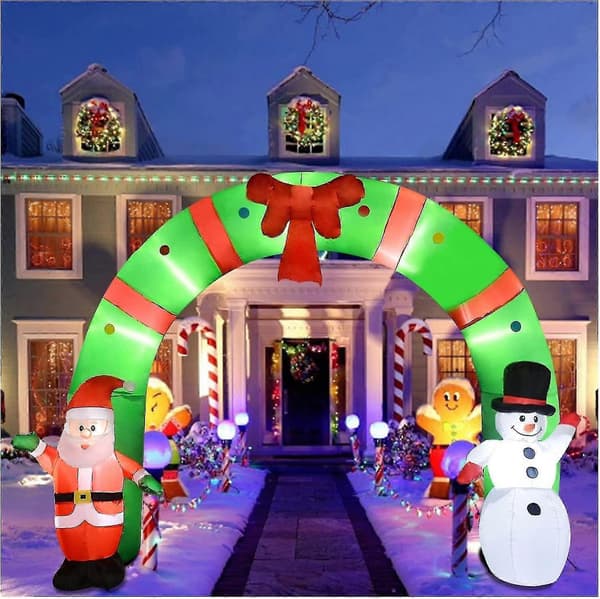 3 m Lysende Oppustelig Bue Stor Julemand og Snemand Bue Julepynt Indbyggede LED-lys