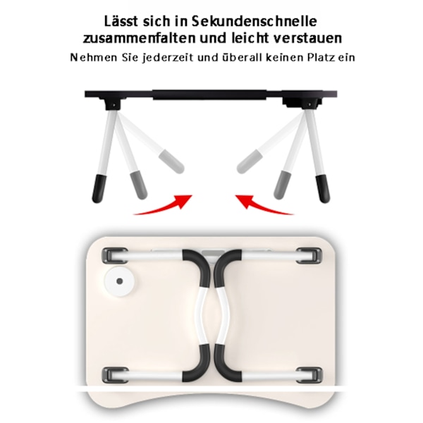 Bærbar computerbord, bærbar sengbord, sammenklappelig, skuffe, pudeholdere, til seng, sofa, gulv brown