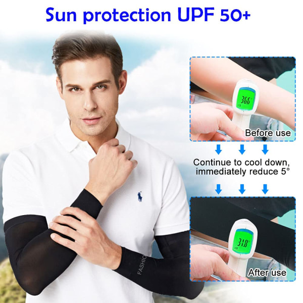 2 paria käsivarsihihat UV-suojaus jäähdytysvarren cover UPF 50 aurinkohihat Unisex jäähdytysvarsikäsineet puristushihat (musta)