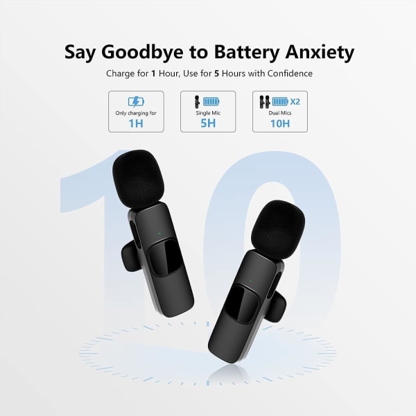 Trådløse mikrofoner til iPhone iPad, Clip-on Lapel Lavalier Bluetooth-mikrofon til videooptagelse, pc, bærbar computer, livestreaming (iOS og USB-C/2 mikrofoner)