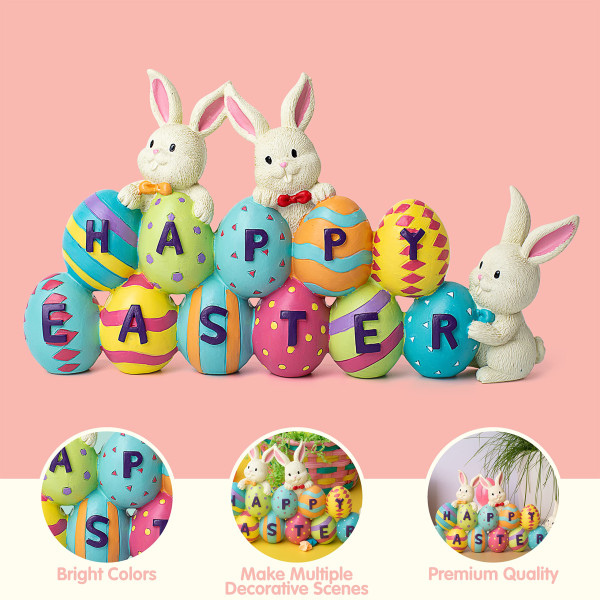 Påskehare Gulrøtter Harpiks midtdekor med ordet Spring Bordplate Bunny & Egg Påskefigurer for hjemme- og kontordekorasjon