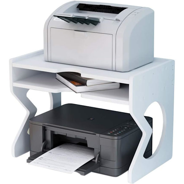Printer Desktop Stativ, Skrivebordsarrangør Hvid med Opbevaring af Kontorartikler Printer med Justerbare Fødder (16,5”x10”) 16.5x10x12.2