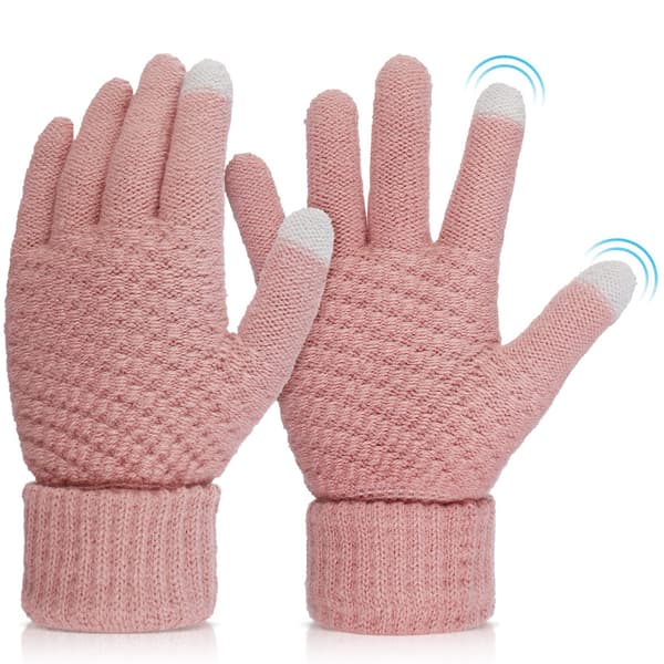 Damvantar Vinter Varma Touchscreen Handskar, Termiska Stickade Mjuka Fleecefodrade Handskar Vinter Texting Handskar Elastisk Manschett Anti-Slip Handskar Pink