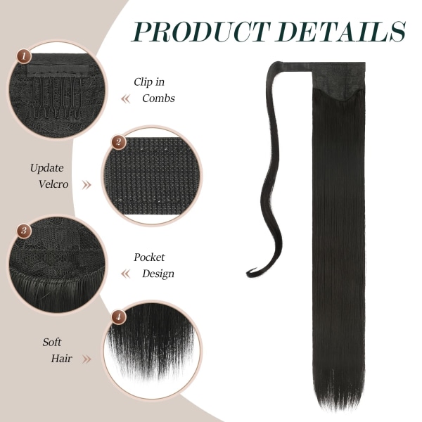 Lang Ponytail Extension, Lige Syntetisk Fletning Hår Extension black