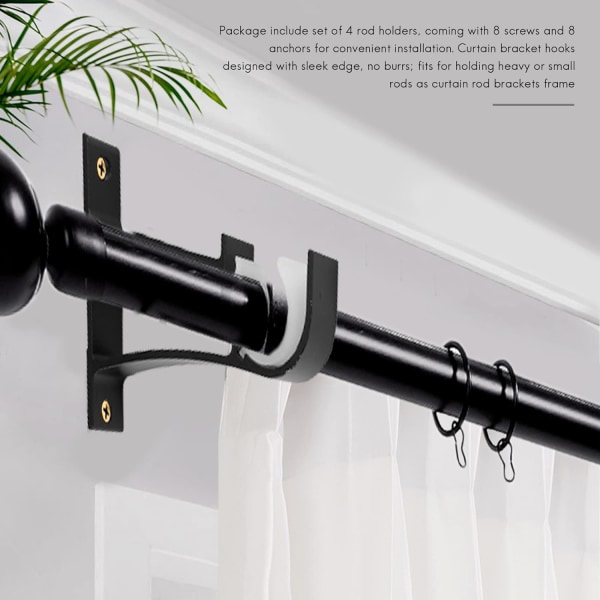 Set med 4 gardinstångsfästen, svarta gardinstångsfästen Black