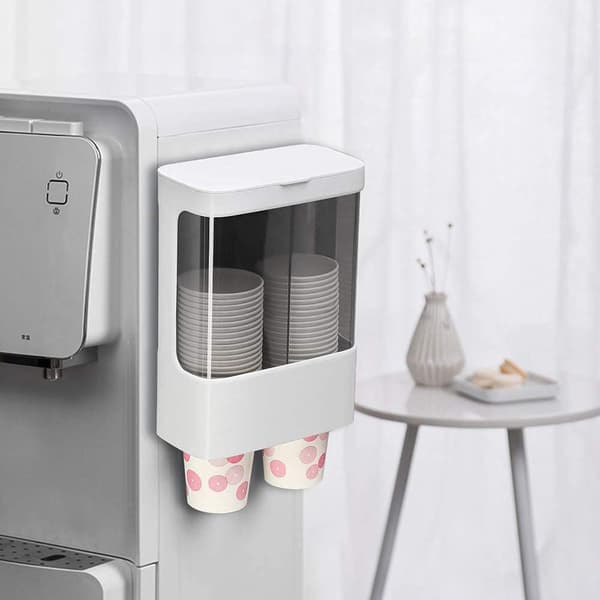 Vattenkylare Kopp Dispenser, Drag Typ Kopphållare Väggmonterad Passar 4oz - 6oz Liten Kopp, Dubbelrör - Vit