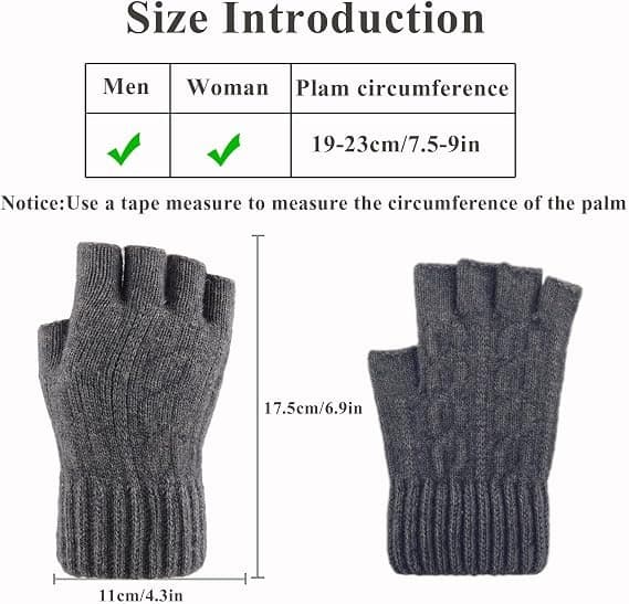 Vinter-halvfingerhandsker, fingerløse strikhandsker, varme og elastiske handsker til mænd og kvinder Dark gray