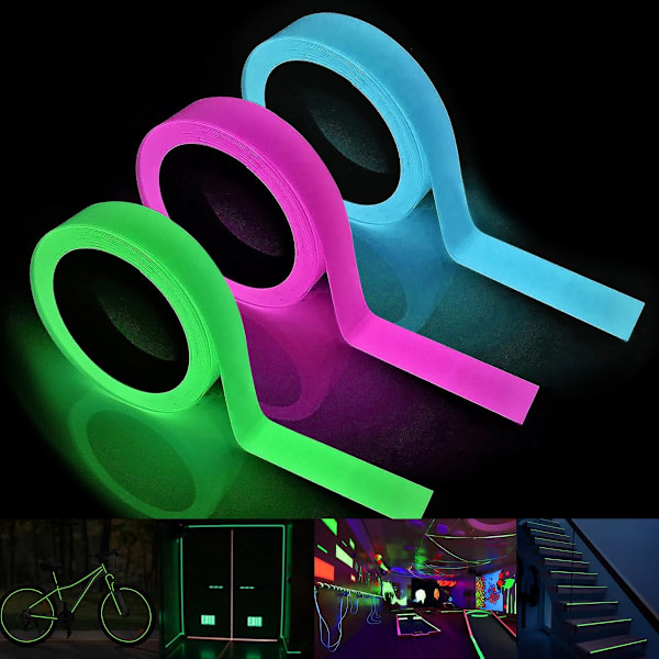 Fluorescerande självhäftande tejp, 5M*2CM Självlysande tejp, Reflextejp, för dekoration av scen, garage, trappor (3 st) 20mm*5m