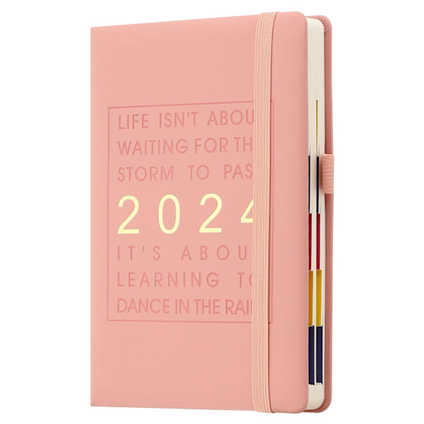 2024 Dagsplanerare A5, Vecko- och månadsplanerare Tjockt papper, Årlig agenda Veckovy för Jan-Dec 2024 (A5, Rosa) Pink