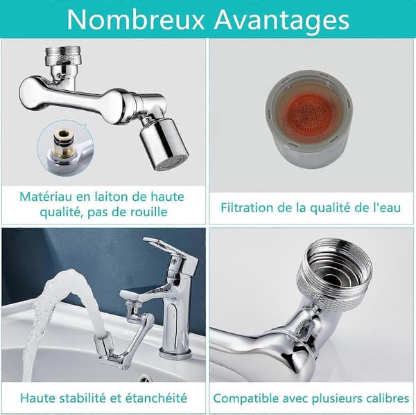 Multifunksjonell roterbar kranforlenger, 1080° messing kranforlenger