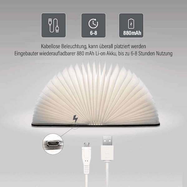 Trefoldig boklampe i tre, magnetiske LED-boklamper