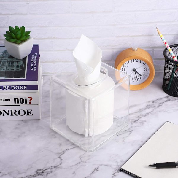 Klar Tissue Cover Box Firkant Tissue Paper Akryl Holder Ansigtsvæv Dispenser til Hjem Stue Soveværelse Badeværelse Restauranter