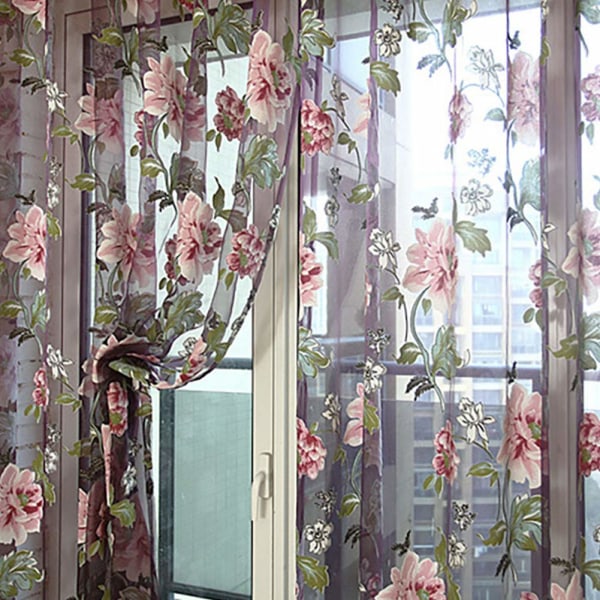100 * 200CM Eleganta Nätgardiner Blommig Tulle Voile Dörr Fönster Gardin Draperi Panel Gardiner