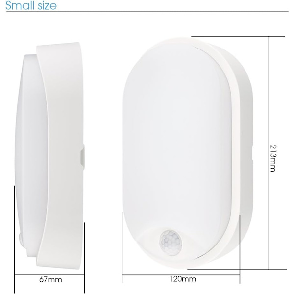 Oval LED væglampe loftslampe væglampe med bevægelsessensor, 10W 4000K 700LM IP54, [Energiklasse A+]